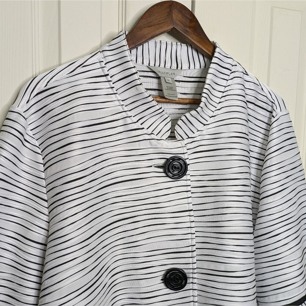 Multiples Blazer Top Jacket Jacquard Knit Lagenlook 2X Textured Striped Artsy - Picture 3 of 12